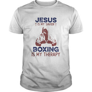 Jesus Is My Savior Boxing Is My Therapy Blue Red Shirt